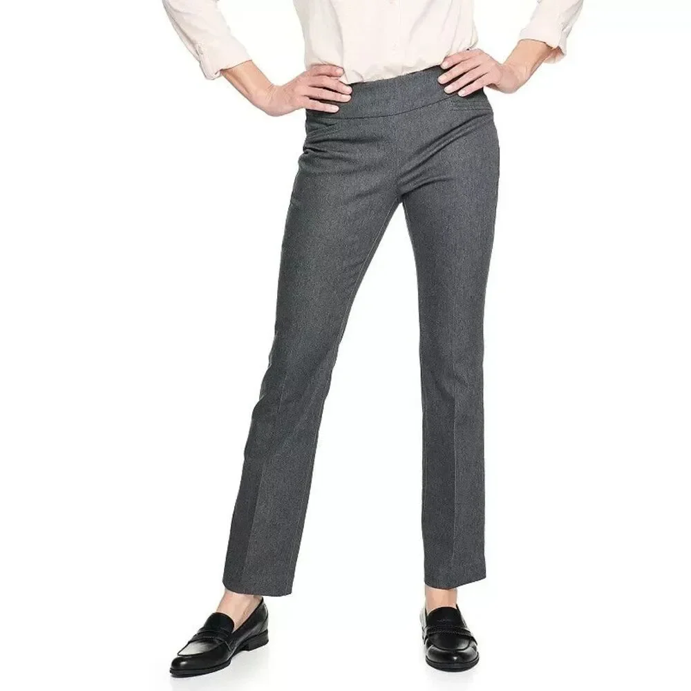 Croft Barrow Effortless Stretch Bootcut Pants Women 16 Gray Slimming Pull On NEW